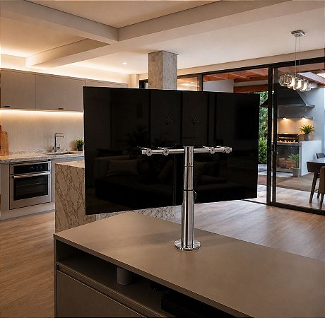 Suporte Giratório TV _ Fixação Móveis - Com Regulagem de Altura 54cm a 65cm - Aço Inox Polido ou Escovado - Para TV’s de 32” a 55”