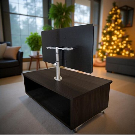 Suporte Giratório TV _ Fixação Móveis - Com Regulagem de Altura 54cm a 65cm - Aço Inox Polido ou Escovado - Para TV’s de 32” a 55”