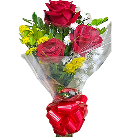 206 - Buquê de 3 rosas vermelhas