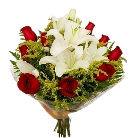447 - Buquê de rosas e lirios