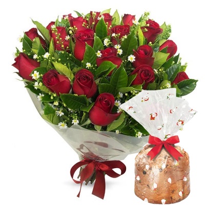 004 - Buquê 30 rosas e panetone