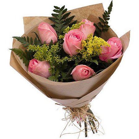 009 - Buquê com 6 rosas rosadas