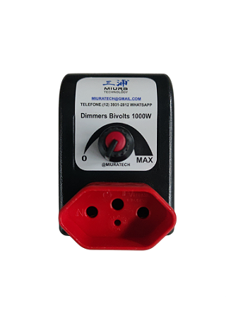 Dimmer 1000W Bivolt Preto com Vermelho
