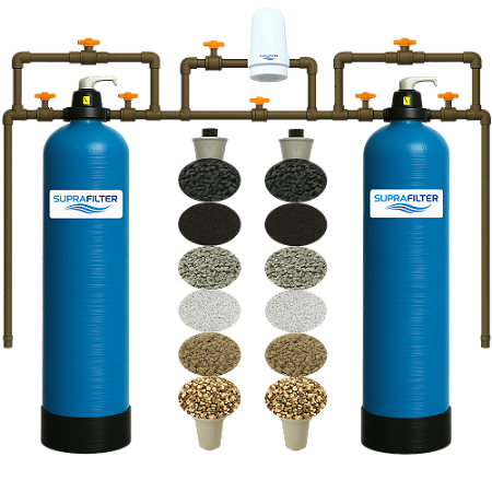 Filtro Central Duplo Trata Alto Teor Ferro Manganês SPF4m3h Azul