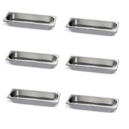 Kit 6 Cubas Gastronomicas em Aço Inox Gn 2/4 x 65 mm