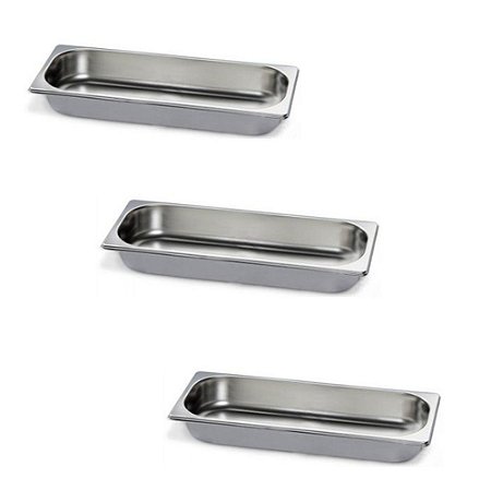 Kit 3 Cubas Gastronomicas em Aço Inox Gn 2/4 x 65 mm