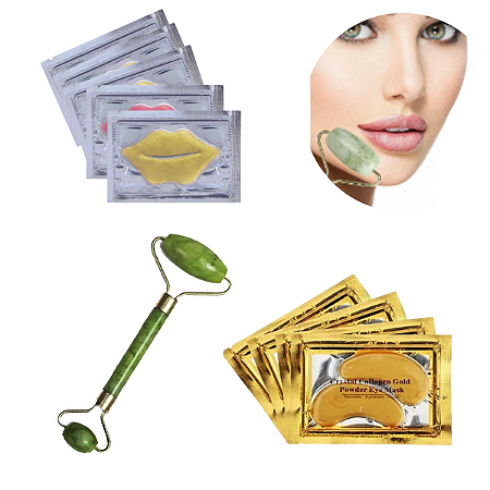 Rolo Massageador Facial Pedra Jade 10 Colágeno Olhos 10 Boca