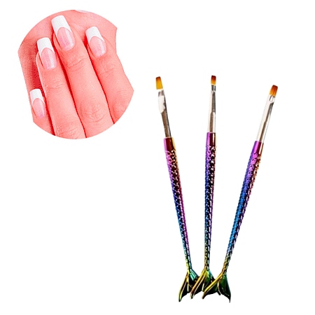 3 Pincel Sereia Manicure Decoração Unha Gel Poligel Acrygel