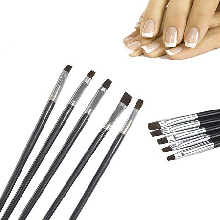 Kit 5 Pinceis Unha Manicure Aplica Gel Uv Porcelana Acrigel