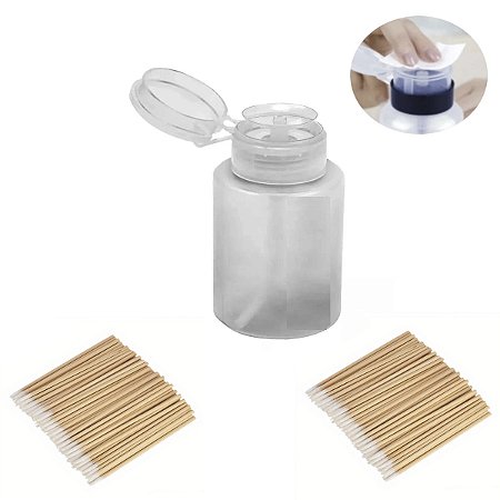 Frasco Dosador 200 Palito Algodão Limpeza Unha Gel Manicure
