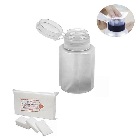 Frasco Dosador e Algodão Prensado Unha Gel Manicure Nail