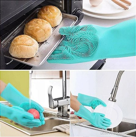 Luva Par Magica Escova Limpeza Silicone Lavar Louça Prato