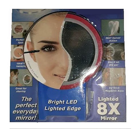 Espelho Maquiagem Lupa Aumento 8x Luz Led Com Ventosa COM PEQUENO DEFEITO