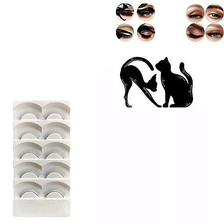 Kit Make Molde Olhos Caneta Delineado 5 Par Cílios Maquiagem