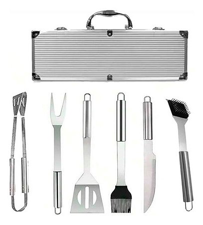 Kit Churrasco Inox Profissional Com Maleta Churrasqueiro