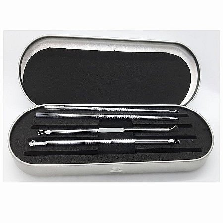 Kit Com 4 Curetas + Estojo Extração De Cravos E Espinhas