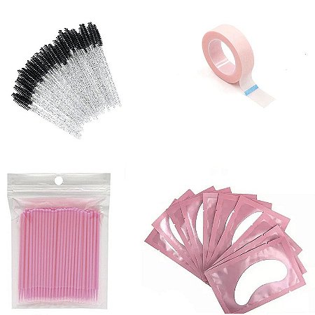 Kit Extensão 50 Pads Gel 50 Escovas 1 Micropore 100 Cotonete