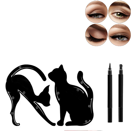 Kit Caneta Delineadora Olhos Carimbo 2 Em 1 + Molde Gatinho