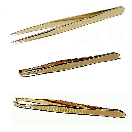 3 Pinças Sobrancelha Pontas Fina Reta Diagonal  Design Micro