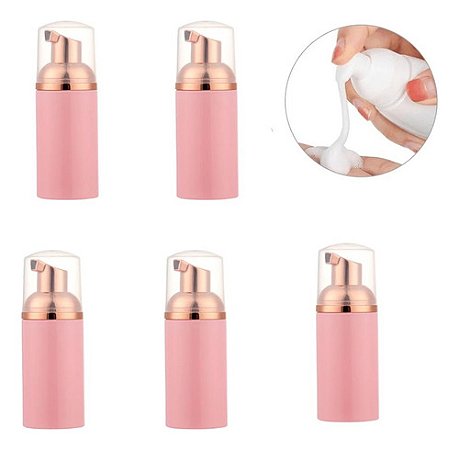 5 Frasco Pump P / Fazer Espuma Higienizacao Facial 50ml Rosa