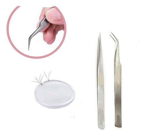 2 Pinças Extensão Cilios Fio A Fio Volume Russo + Bubble Pad