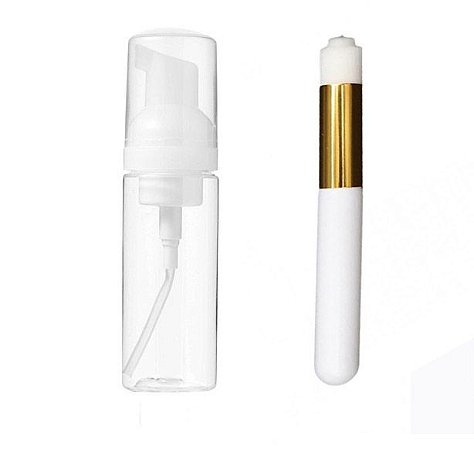 Frasco Pump E Pincel Limpeza Higienizacao Cilios 50ml Branco