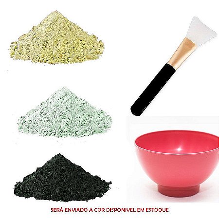 Kit 1kg De Argila Limpeza Facial E Corporal + Pincel E Pote