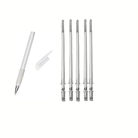 1 Caneta Marcadora Gel Branca Microblading + 5 Recarga Refil