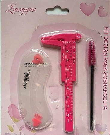 Kit 1 Paquímetro + 3 Moldes + 1 Escovinha P/ Sobrancelha ROSA