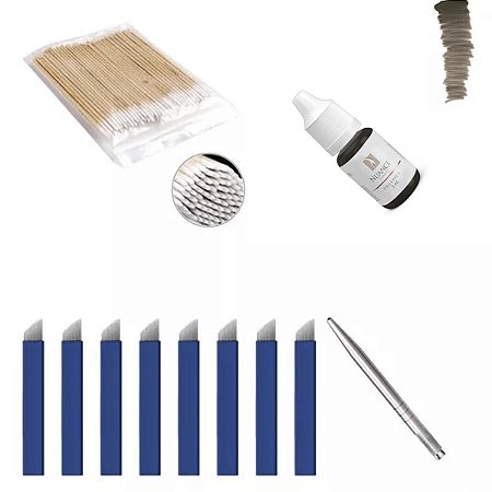 Kit Tebori Microblading (07) Laminas Tebori Pigmentos Palito