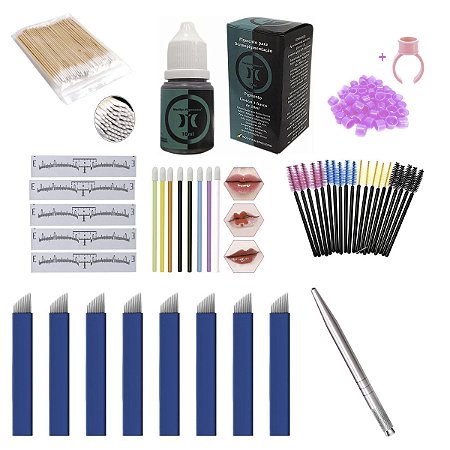 Kit Tebori Microblading (08) Laminas Tebori Pigmentos Palito
