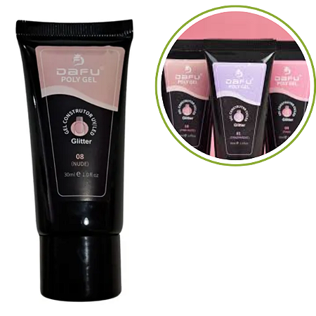 Gel Poligel Construtor Led Uv 30g Alongamento Unha Glitter