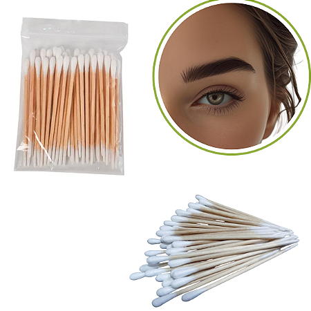 100Palito Algodão Limpeza Unha Hena Micro Design Sobrancelha