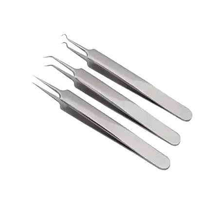 Kit com 3  Pinças Cureta Extrator De Cravo Inox