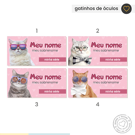 ETIQUETA ESCOLAR  Gatinhos de óculos