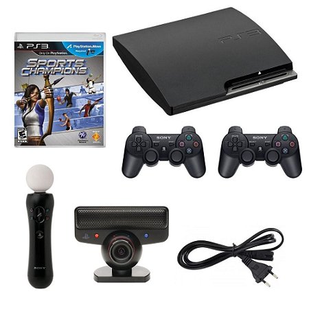 Playstation 3 Slim 250GB e 3 Controles/Câmera Eye/Jogo Seminovo