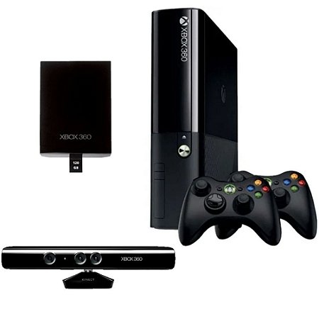 Xbox 360 Super Slim 120GB 2 Controles e Kinect Seminovo