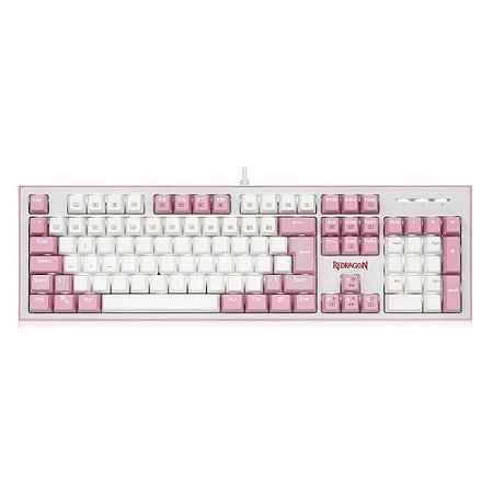 Teclado Mecânico Gamer Hades Branco e Rosa Switch Azul Redragon Novo