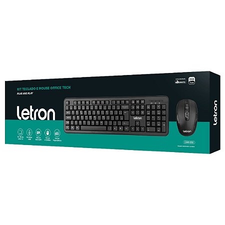 KIT Teclado e Mouse Sem Fio Office Tech Letron Preto Novo