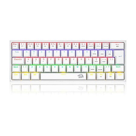 Teclado Mecânico Gamer Fizz Rainbow Branco Switch Marrom Redragon Novo