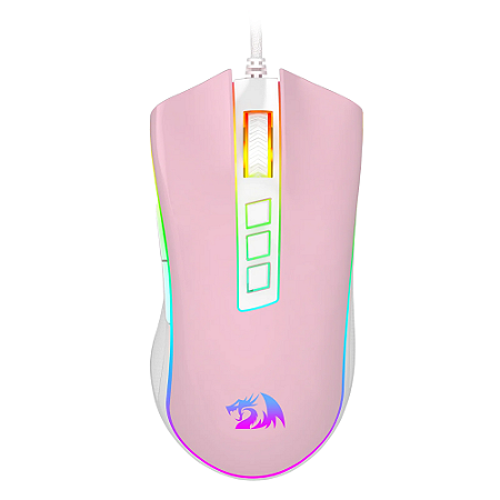 Mouse Gamer Cobra Rosa com Branco RGB Redragon Novo