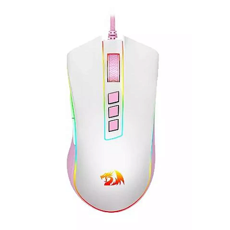 Mouse Gamer Cobra Branco com Rosa RGB Redragon Novo
