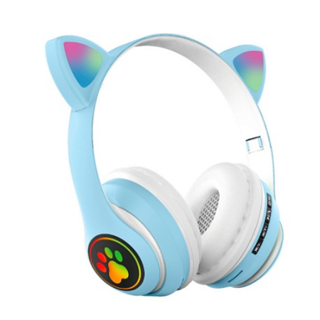 Fone De Ouvido Bluetooth Sem Fio Orelha De Gato Azul Novo