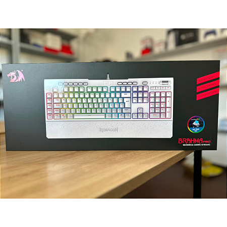 Teclado Óptico Gamer Branco Brahma Pro RGB Switch Azul Redragon Novo