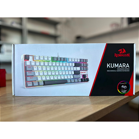 Teclado Mecânico Preto, Branco e Cinza Kumara RGB Switch Marrom K552WGL-RGB Redragon Novo