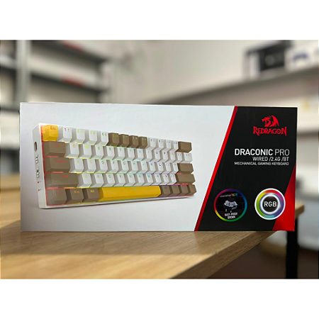 Teclado Mecânico Gamer Branco, Verde e Amarelo Draconic Pro RGB Switch Marrom K530 Redragon Novo