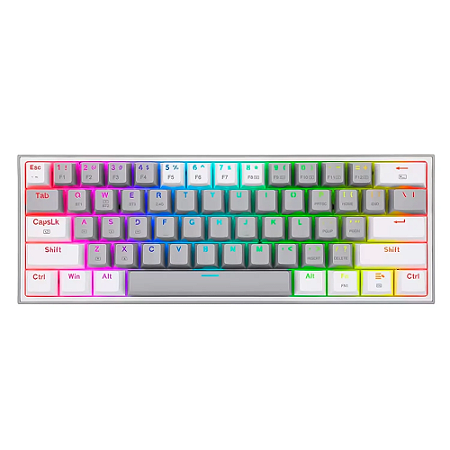 Teclado Mecânico Gamer Fizz Cinza e Branco Switch Azul Redragon Novo