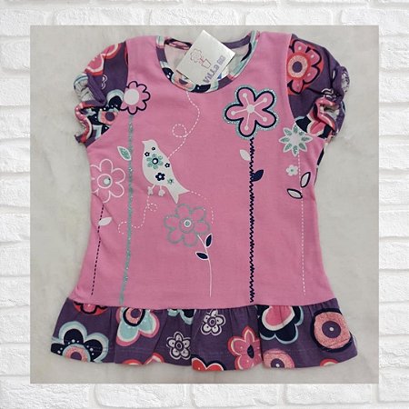 Blusa Manga Curta Infantil Feminina Rosa