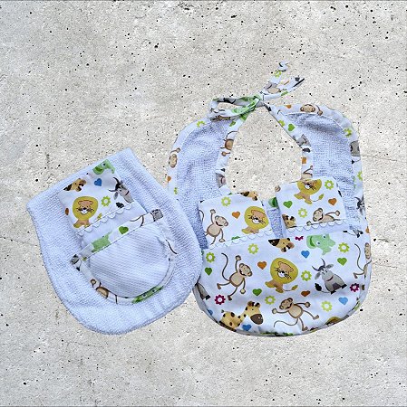 Babador, Regurgitador e Toalhinhas de Boca Safari | Enxoval de Bebê