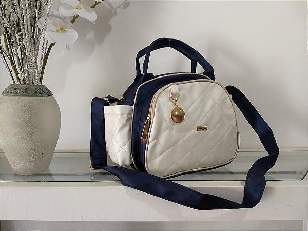 Bolsa Maternidade Florença Azul Marinho Off White